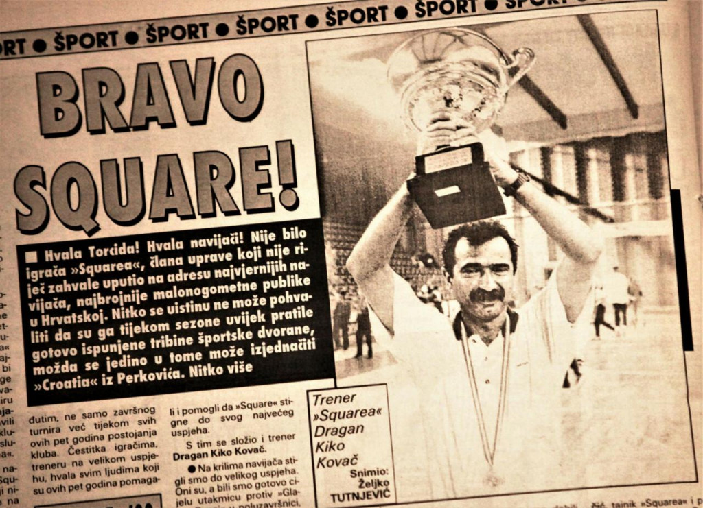 &lt;p&gt;Dragan Kiko Kovač, trener koji je vodio Squarea punih deset sezona, od ljeta 1994. godine, s pokalom Kupa Hrvatske, kojeg je podigao 30. svibnja 1998. godine&lt;/p&gt;