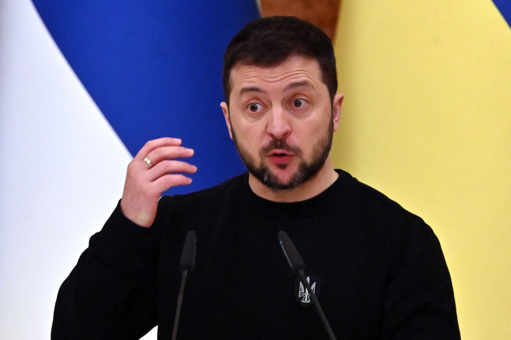 &lt;p&gt;Ukrainian President Volodymyr Zelensky gestures as he speaks during a joint press conference with his Finnish counterpart following their talks in Kyiv, on January 24, 2023, amid Russia‘s military invasion on Ukraine. (Photo by Sergei SUPINSKY/AFP)&lt;/p&gt;