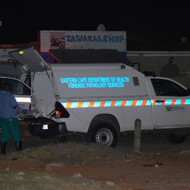 &lt;p&gt;Members of the Forensic Pathology Services stand near their vehicles on the scene of a mass shooting in Gqeberha, South Africa, on January 29, 2023. - Gunmen opened fire on a group of people celebrating a birthday at the weekend in a township in South Africa, killing eight and wounding three others, police said Monday.&lt;br&gt;
The birthday celebrant was among those gunned down in the mass shooting in the southern port city of Gqeberha, formerly Port Elizabeth. (Photo by Luvuyo Mehlwana/AFP)&lt;/p&gt;