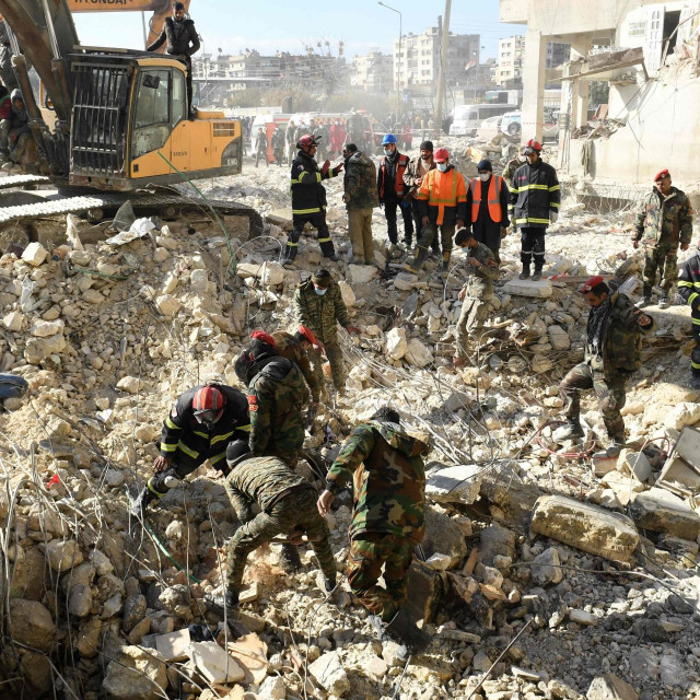 &lt;p&gt;TOPSHOT - Algerian rescue teams take part in the search and rescue operations in Syria‘s northern city of Aleppo on February 8, 2023, two days after a deadly earthquake struck Syria and Turkey. - The death toll from the massive earthquake that struck Turkey and Syria rose above 8,300, official data showed, with rescue workers still searching for trapped survivors. (Photo by AFP)&lt;/p&gt;
