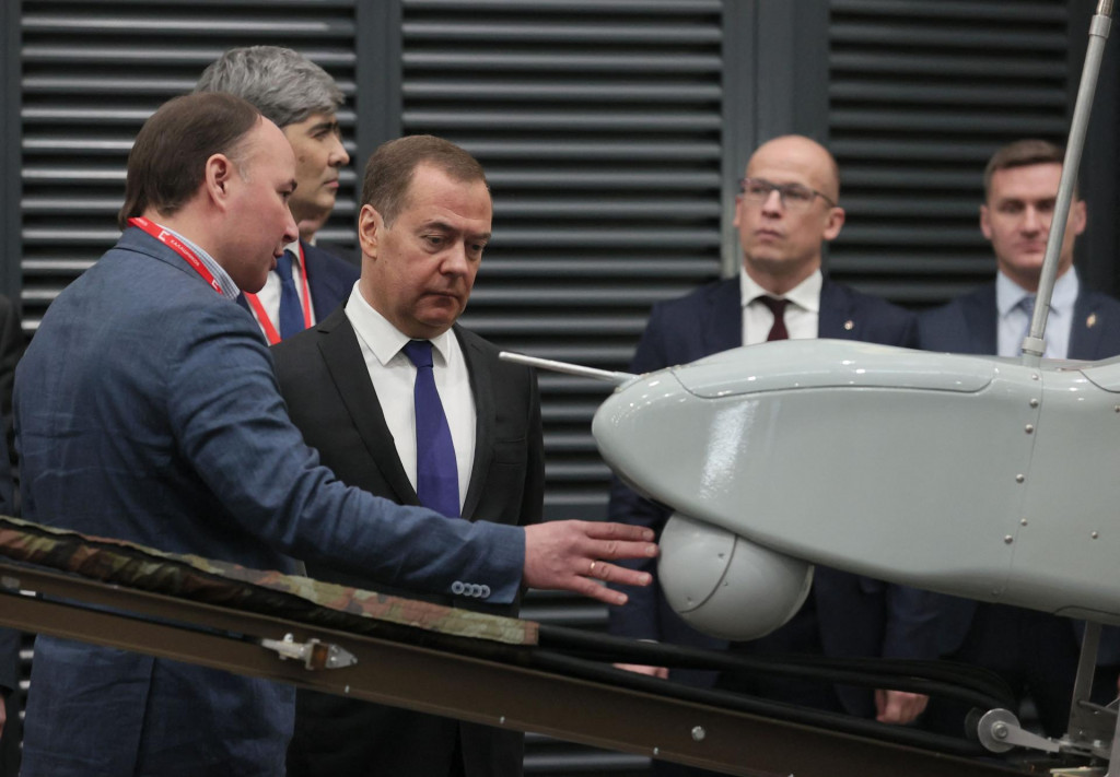 &lt;p&gt;Russia‘s former leader Dmitry Medvedev, a President Putin ally who is now deputy chairman of the country‘s security council, visits the Kalashnikov Group plant in Izhevsk, Russia, on January 24, 2023. - Dmitry Medvedev examined samples of weapons and held a meeting with the working group of the military-industrial commission to control their production. (Photo by Yekaterina SHTUKINA/SPUTNIK/AFP)&lt;/p&gt;