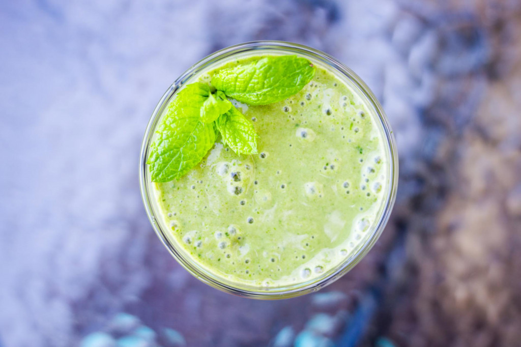 &lt;p&gt;Blended Green Smoothie for Breakfast, Selective Focus, Top View, Healthy Food Concept&lt;/p&gt;