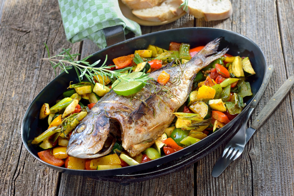 &lt;p&gt;Oven fresh gilthead baked with rosemary on mixed summer vegetables, served with Italian ciabatta bread&lt;/p&gt;