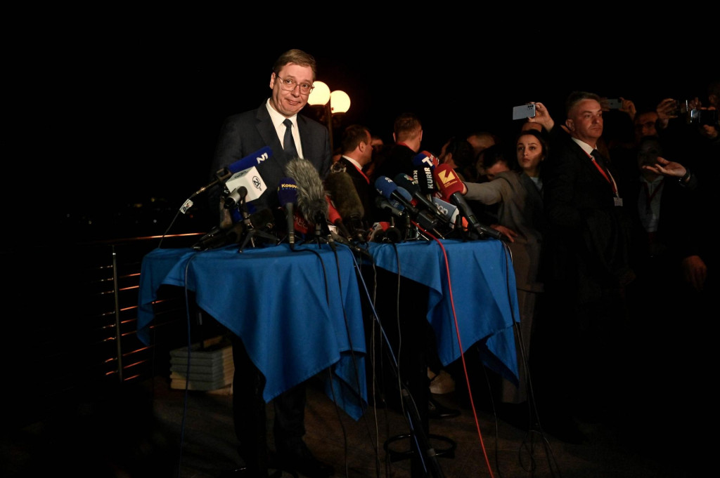 &lt;p&gt;Srbijanski predsjednik Aleksandar Vučić obraća se medijima nakon sastanaka u sklopu pregovora Kosova i Srbije, u Ohridu 18. ožujka&lt;/p&gt;