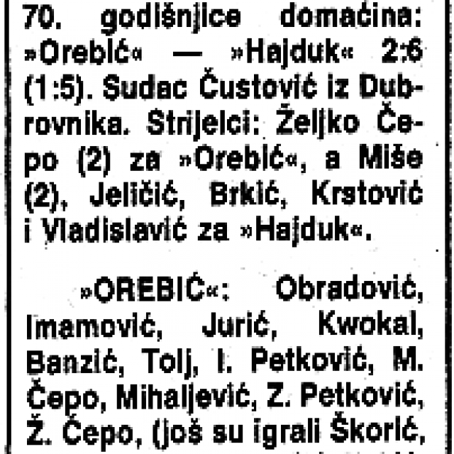 &lt;p&gt;Iz arhiva Slobodne Dalmacije, 28. kolovoza 1990. godine: Hajduk na 70. rođendanu Orebića&lt;/p&gt;