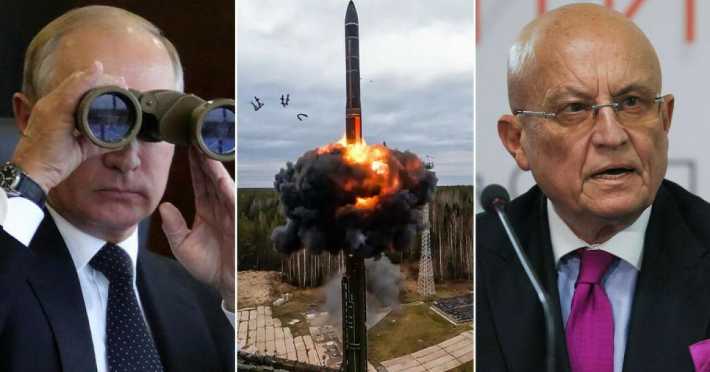 &lt;p&gt;Vladimir Putin, balistički projektil Jars i Sergej Karaganov, profesor koji tvrdi da nuklearnim oružjem Rusija može spasiti čovječanstvo&lt;/p&gt;