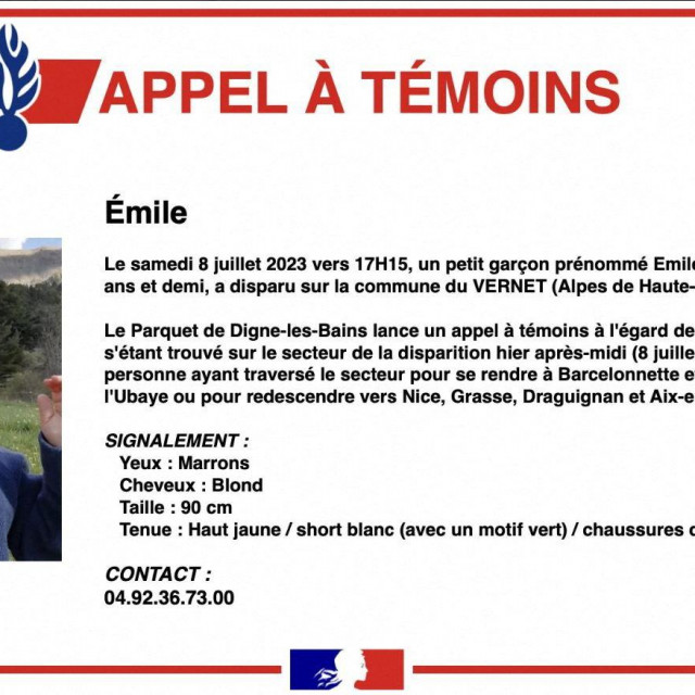 &lt;p&gt;Dvogodišnji dječak Emile nestao je još u subotu u selu u francuskim Alpama.&lt;/p&gt;