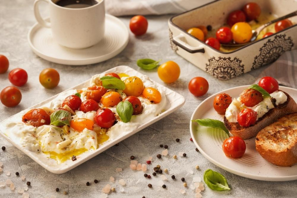 &lt;p&gt;Lunch idea - burrata cheese with baked tomatoes and toasts.&lt;/p&gt;