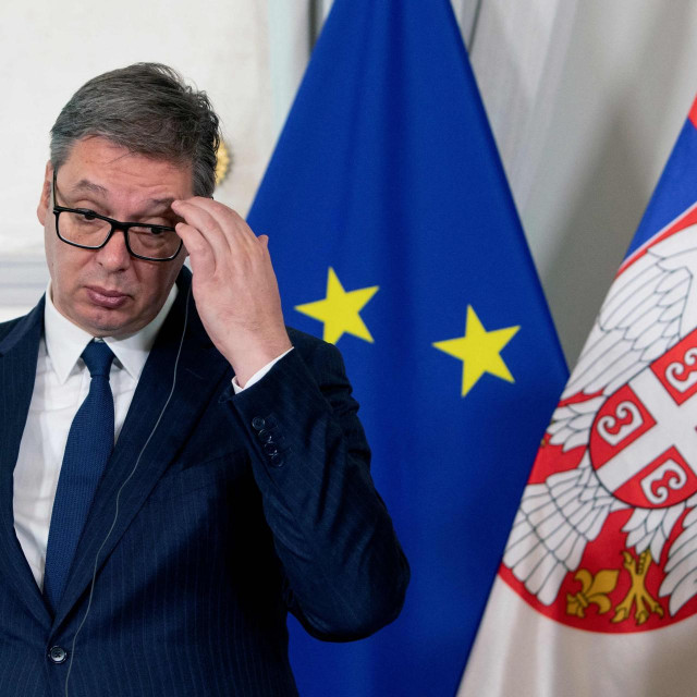 &lt;p&gt;Serbian President Aleksandar Vucic reacts during a press conference after the Migration Summit in Vienna on July 7, 2023. (Photo by Alex HALADA/AFP)&lt;/p&gt;