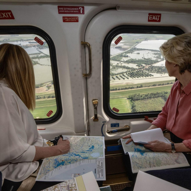 &lt;p&gt;This photo taken and handout on May 25, 2023 by the press office of the Italian prime minister at palazzo Chigi shows Italy‘s Prime Minister, Giorgia Meloni (L) and European Commission President, Ursula von der Leyen aboard a helicoper flying above flooded areas near Bologna in the Emilia Romagna region, after the region was severly hit by floodwaters that killed 15 people. Ursula von der Leyen said on May 25 that it was ”urgent” to activate the European Union Solidarity Fund for Italy, which was hit by deadly floods last week. (Photo by Handout/Palazzo Chigi press office/AFP)/RESTRICTED TO EDITORIAL USE - MANDATORY CREDIT ”AFP PHOTO/PALAZZO CHIGI PRESS OFFICE/HANDOUT” - NO MARKETING NO ADVERTISING CAMPAIGNS - DISTRIBUTED AS A SERVICE TO CLIENTS&lt;/p&gt;
