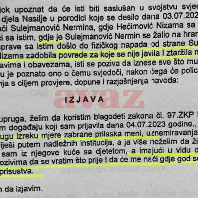 &lt;p&gt;Prijava Nezime Hečimović koja je razjarila njenog nevjenčanog supruga i kasnijeg ubojicu, a koju je objavio ”Avaz”&lt;/p&gt;