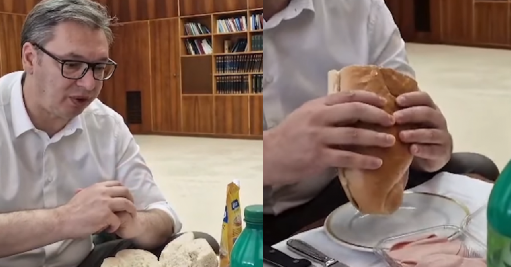 &lt;p&gt;Aleksandar Vučić jede parizer&lt;/p&gt;
