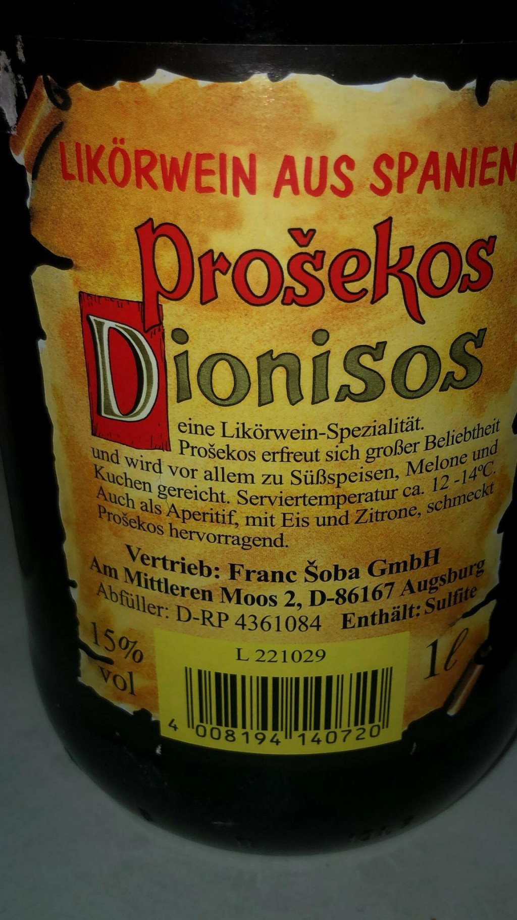 &lt;p&gt;Hvar, 260923.&lt;br&gt;
Etiketa ‘Prosekosa Dionisos‘ neodoljivo podsjeca na etiketu nasega proseka ‘Dioklecijan‘,&lt;br&gt;
Na slici je etiketa ‘Prosekosa Dionisos‘ kojeg se distribuira u Njemackoj,&lt;br&gt;