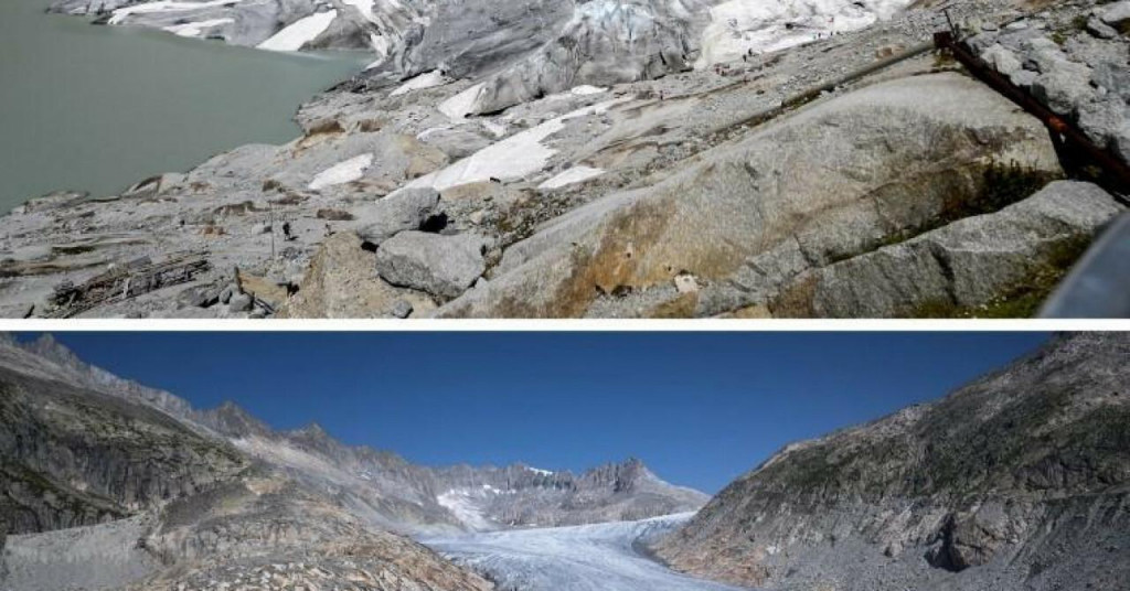 &lt;p&gt;Dvije fotografije ledenjaka Rhone nimljene u kolovozu pokazuju dramatičnu razinu otapanja&lt;/p&gt;