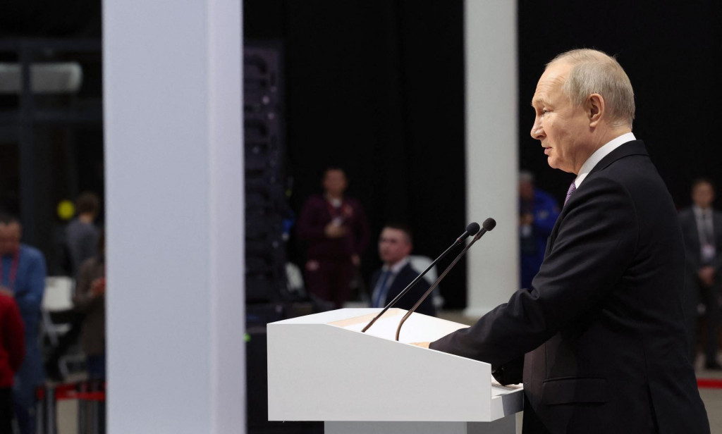 &lt;p&gt;In this pool photograph distributed by Russian state agency Sputnik, Russia‘s President Vladimir Putin meets with participants in the Everything for the Victory forum in Tula on February 2, 2024. (Photo by Alexander KAZAKOV/POOL/AFP)&lt;/p&gt;