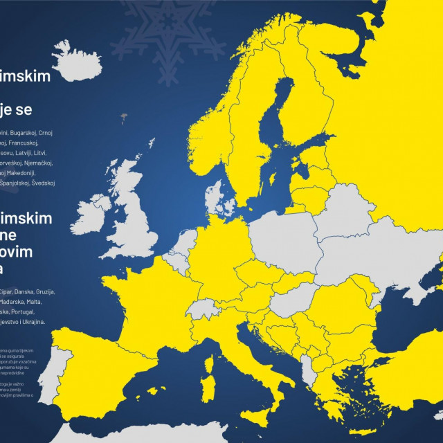 &lt;p&gt;Europska karta sa označenim zemljama gdje je potrebna zimska oprema&lt;/p&gt;
