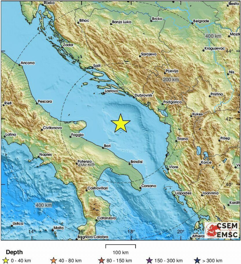 &lt;p&gt;Epicentar potresa bio je u južnom Jadranu (zvjezdica)&lt;/p&gt;