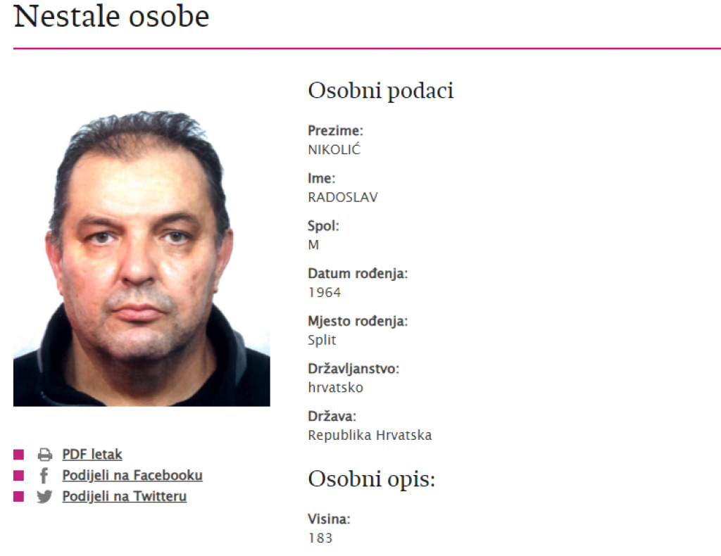&lt;p&gt;Radoslav Nikolić nestao je u Splitu&lt;/p&gt;