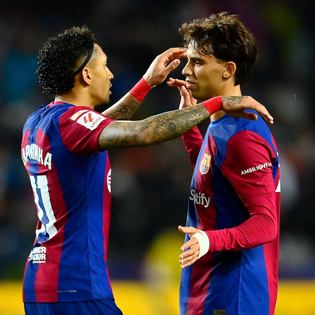 &lt;p&gt;Barcelona‘s Brazilian forward #11 Raphinha (L) and Barcelona‘s Portuguese forward #14 Joao Felix react at the end of the Spanish league football match between FC Barcelona and UD Las Palmas at the Estadi Olimpic Lluis Companys in Barcelona on March 30, 2024. (Photo by PAU BARRENA/AFP)&lt;/p&gt;
