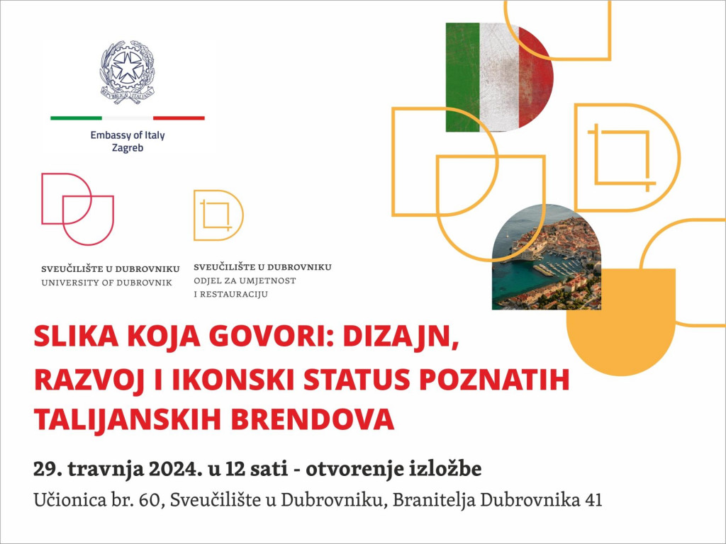 &lt;p&gt;Sveučilište u Dubrovniku poziva na otvaranje izložbe ”Slika koja govori: dizajn, razvoj i ikonski status poznatih talijanskih brendova”&lt;/p&gt;