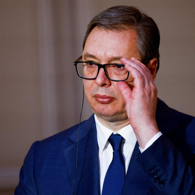 &lt;p&gt;Serbia‘s President Aleksandar Vucic adjusts his glasses during a joint statement with France‘s President ahead of a working dinner at the presidential Elysee Palace in Paris on April 8, 2024. The two heads of state are expected to discuss issues including Serbia‘s European integration and relations between Belgrade and Kosovo. (Photo by Sarah Meyssonnier/POOL/AFP)&lt;/p&gt;