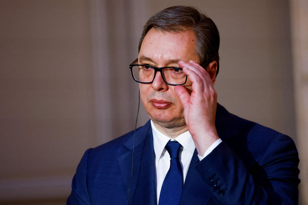 &lt;p&gt;Serbia‘s President Aleksandar Vucic adjusts his glasses during a joint statement with France‘s President ahead of a working dinner at the presidential Elysee Palace in Paris on April 8, 2024. The two heads of state are expected to discuss issues including Serbia‘s European integration and relations between Belgrade and Kosovo. (Photo by Sarah Meyssonnier/POOL/AFP)&lt;/p&gt;