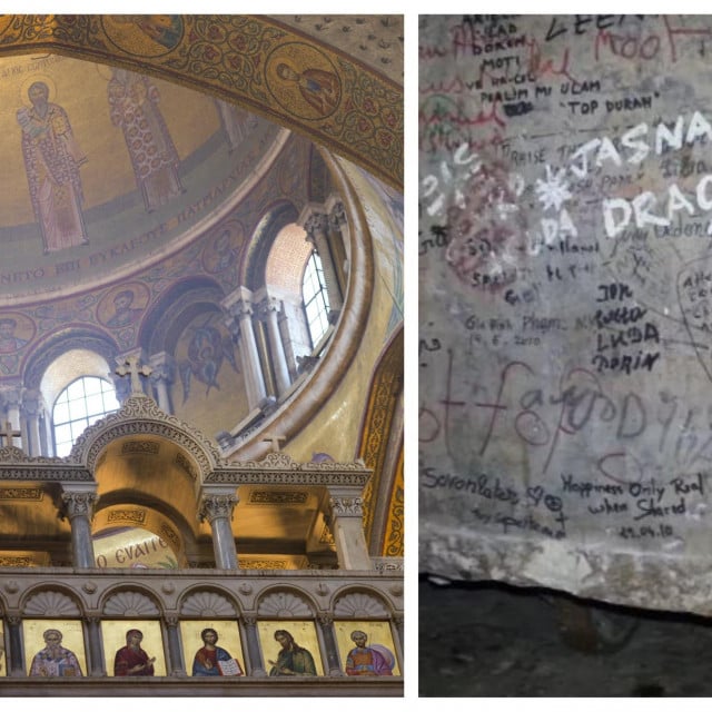 &lt;p&gt;Oltar crkve Svetog križa u Jeruzalemu i stražnji strana pronađenenog dijela oltara na kojoj dominiraju srpski potpisi i poruke&lt;/p&gt;