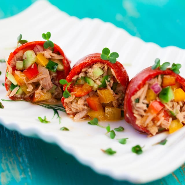 &lt;p&gt;Red peppers stuffed with tuna salad&lt;/p&gt;