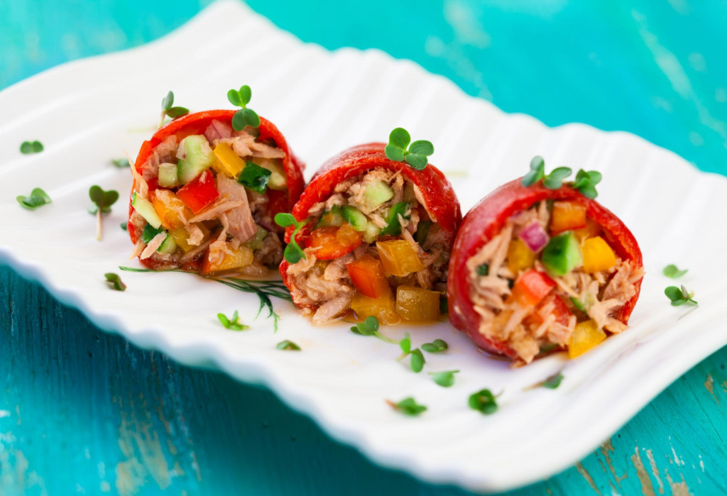 &lt;p&gt;Red peppers stuffed with tuna salad&lt;/p&gt;