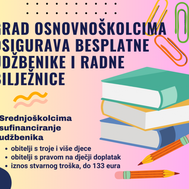 &lt;p&gt;Osnovnoškolcima i ove godine besplatni udžbenici i radne bilježnice, srednjoškolcima sufinanciranje sukladno Pravilniku&lt;/p&gt;