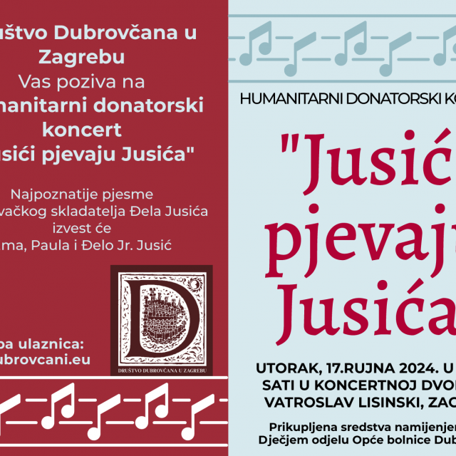 &lt;p&gt;Humanitarni donatorski koncert u Lisinskom Jusići pjevaju Jusića&lt;/p&gt;