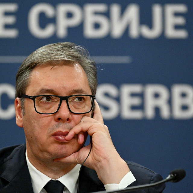 &lt;p&gt;Serbian President Aleksandar Vucic pondres during a joint press conference with his Turkish counterpart following their meeting in Belgrade on October 11, 2024. Erdogan, seeking to boost ties in a region once ruled by the Ottoman Empire, arrived from Albania to Serbia, where Turkey made a diplomatic comeback in 2017 with a landmark visit by Erdogan to Belgrade. (Photo by Andrej ISAKOVIC/AFP)&lt;/p&gt;