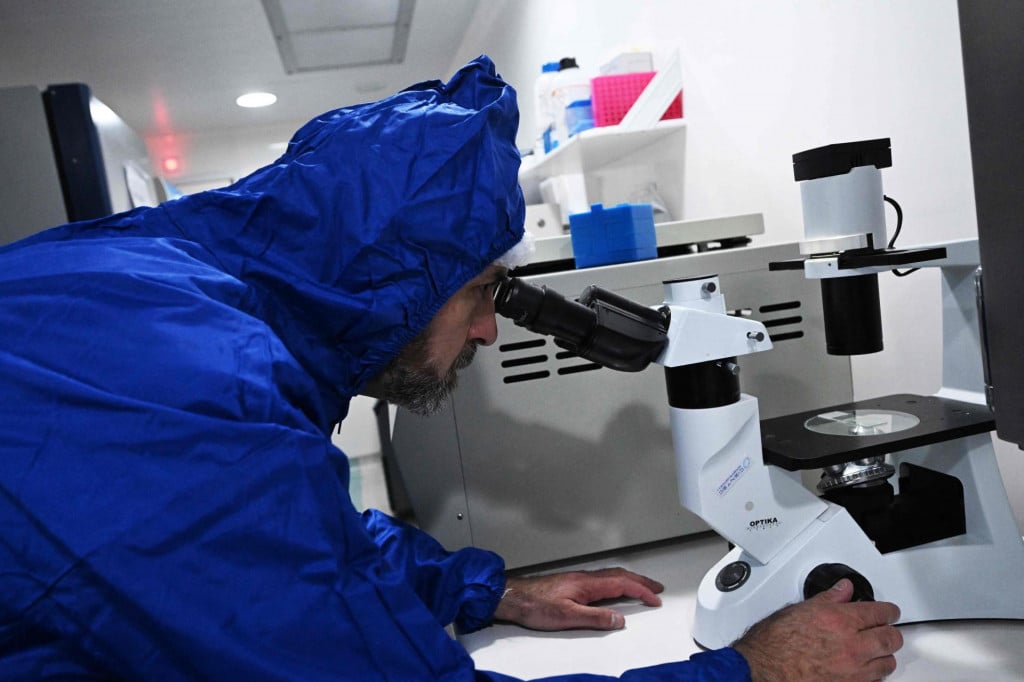 &lt;p&gt;Leonardo Saenz, an academic at the Faculty of Veterinary Sciences of the University of Chile (Favet), works at his laboratory, where he created the world‘s first vaccine to sterilize dogs without the need for surgical castration in Santiago on October 3, 2024. A unique vaccine developed by Chilean scientists that acts as a planning method for dogs has begun to be marketed in Chile. The antigen is an immunologic that releases antibodies that block for one year the production of sex hormones in both males and females. (Photo by RODRIGO ARANGUA/AFP)&lt;/p&gt;