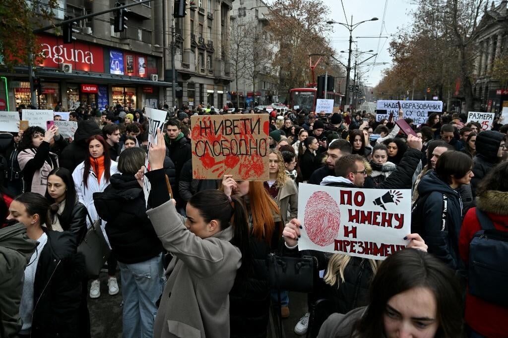 &lt;p&gt;Students block a street in Belgrade on December 12, 2024, standing in silence to honor the 15 victims of the tragedy that occurred at the railway station in Novi Sad in November 2024. The Serbian government claims to have met student demands by releasing documents on last month?s deadly Novi Sad train station collapse on December 12, 2024, but students blocking nearly a third of state faculties insist that they won‘t go home and vow to continue fighting for issues still unresolved, declaring, ”We have had enough!”. (Photo by Andrej ISAKOVIC/AFP)&lt;/p&gt;