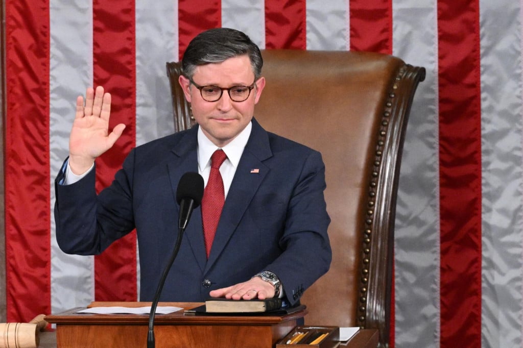 &lt;p&gt;US Speaker of the House Mike Johnson, Republican from Louisiana, is sworn in the House Chamber at the US Capitol in Washington, DC, on January 3, 2025. (Photo by Mandel NGAN/AFP)&lt;/p&gt;