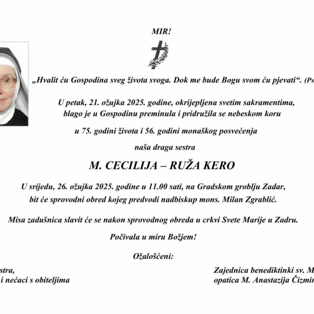 <p>Osmrtnica M. Cecilija Kero</p>