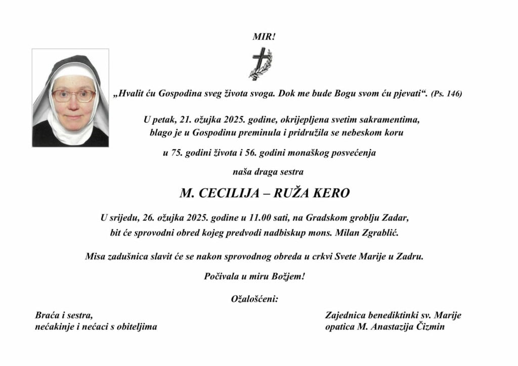 <p>Osmrtnica M. Cecilija Kero</p>
