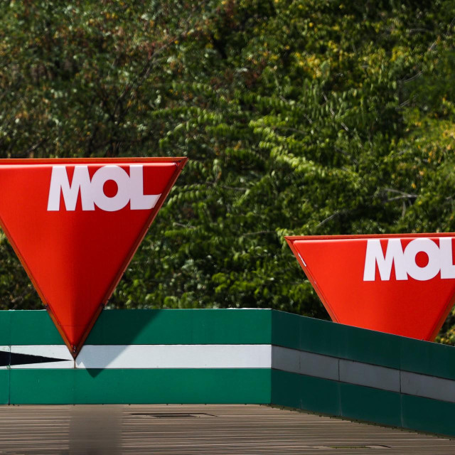 <p>Mol logo is seen on a petrol station in Budapest, Hungary on July 28, 2022. (Photo by Jakub Porzycki/NurPhoto) (Photo by Jakub Porzycki/NurPhoto via AFP)</p>