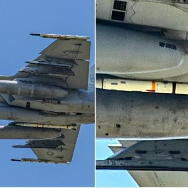 <p>Tajni američki vojni projektil zrak-zrak AIM-260 Joint Advanced Tactical Missile (JATM) uočen je na borbenom zrakoplovu američke mornarice F/A-18F Super Hornet.<br>
PHOTO: Jonathan Tweedy putem @TheAviationist<br>
i @thewarzonewire</p>