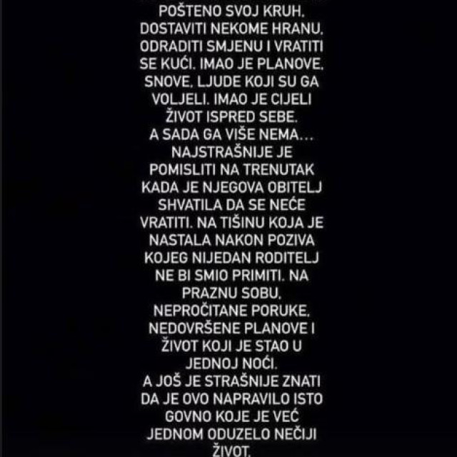 <p>Status Josipa Pekasa Pekija na Instagramu</p>