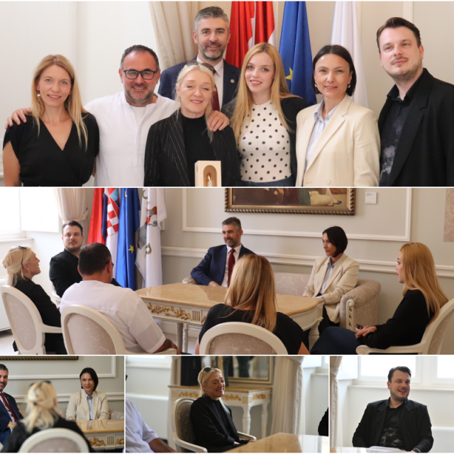 <p>Nagrađivani ansambl Kazali&scaron;ta Marina Držića na prijemu kod gradonačelnika</p>