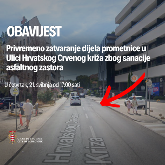 <p>Zatvara se dio prometnice u Ulici Hrvatskog Crvenog križa zbog sanacije asfaltnog zastora</p>