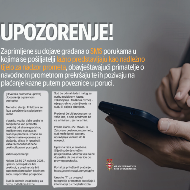 <p>Upozorenje javnosti zbog lažnih SMS poruka o prometnim prekr&scaron;ajima</p>
