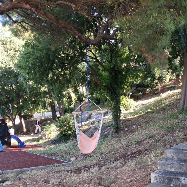 <p>Ljuljačka ovje&scaron;ena o granu bora na igrali&scaron;tu &Scaron;umica</p>