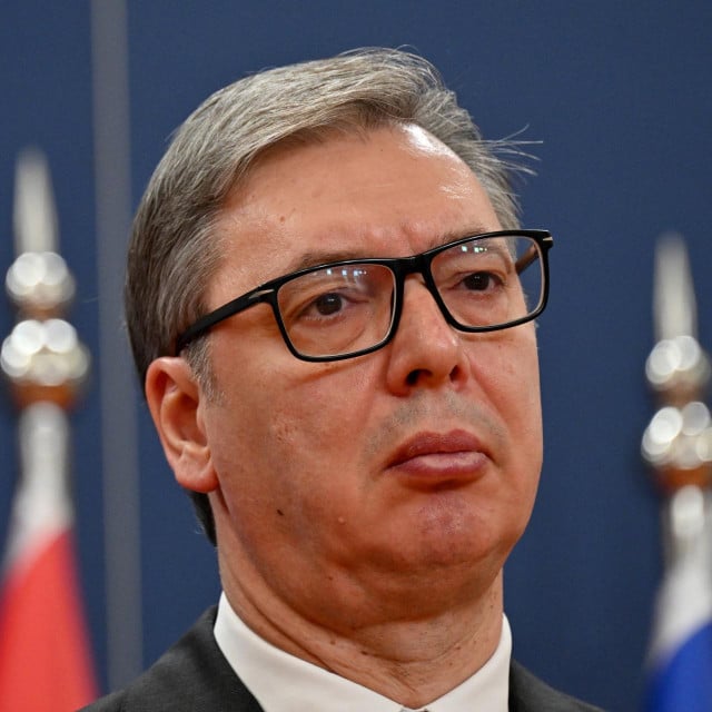 <p>Serbia&lsquo;s President Aleksandar Vucic attends a joint press conference with President of the European Commission after their meeting in Belgrade on October 15, 2025. (Photo by Andrej ISAKOVIC/AFP)</p>
