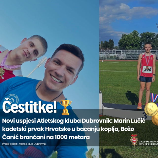 <p>Mato Franković uputio je čestitku mladim atletičarima Atletskog kluba Dubrovnik Marinu Lučiću i Božu Čaniću</p>