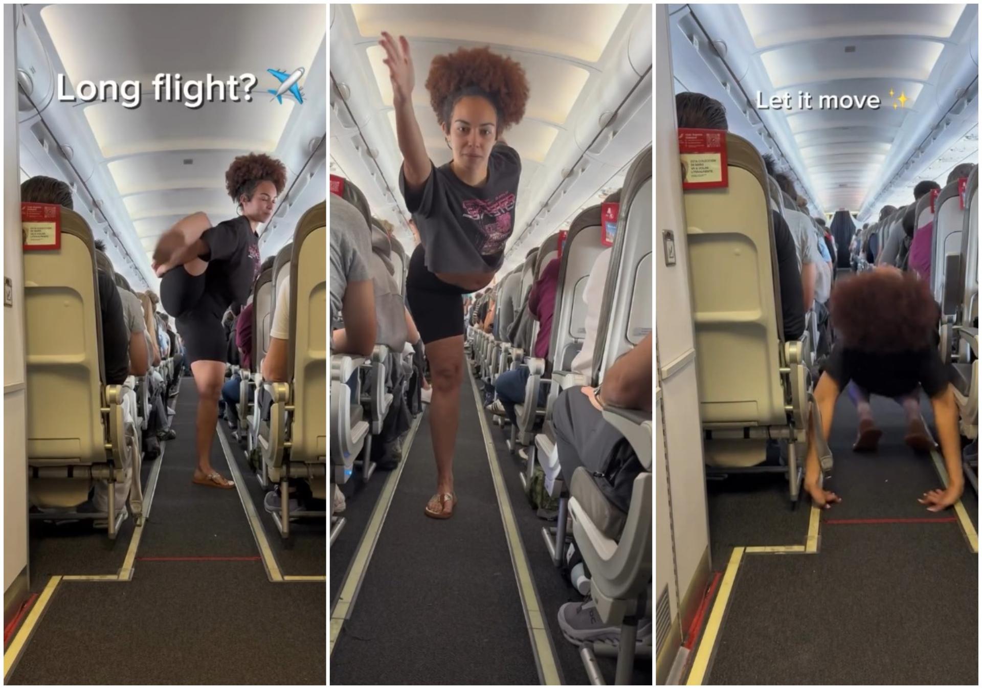 VIDEO Influencerica usred leta radila stoj na glavi i čučnjeve: putnici u nevjerici gledali što se događa u avionu