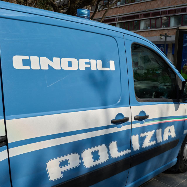 <p>The side of a Polizia di Stato vehicle marked &lsquo;&lsquo;Cinofili&lsquo;&lsquo; is seen in Bari, Italy, on April 21, 2026. The image shows the branding and presence of Italy&lsquo;s canine police division operating in the city. (Photo by Matteo Della Torre/NurPhoto) (Photo by Matteo Della Torre/NurPhoto via AFP)</p>