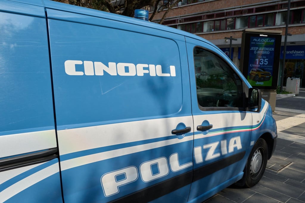 <p>The side of a Polizia di Stato vehicle marked &lsquo;&lsquo;Cinofili&lsquo;&lsquo; is seen in Bari, Italy, on April 21, 2026. The image shows the branding and presence of Italy&lsquo;s canine police division operating in the city. (Photo by Matteo Della Torre/NurPhoto) (Photo by Matteo Della Torre/NurPhoto via AFP)</p>