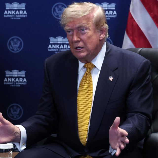 <p>US President Donald Trump gestures as he meets with NATO Secretary General on the sidelines of the NATO summit in Ankara, on July 8, 2026. The summit comes at a fraught time for the 77-year-old transatlantic alliance, with the US President demanding members make good on a pledge to ramp up defence spending as Washington takes a step back from Europe. (Photo by Filip SINGER/POOL/AFP)</p>